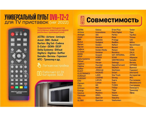 Пульт Универсальный DVB-T2+2 ver. 2022 (для цифровых приставок) CRC2202V