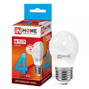 Лампа светодиодная Шар E27 _4W 220V 4000K Матовая G45 380Лм (46х83мм) IN HOME VC 4690612030593