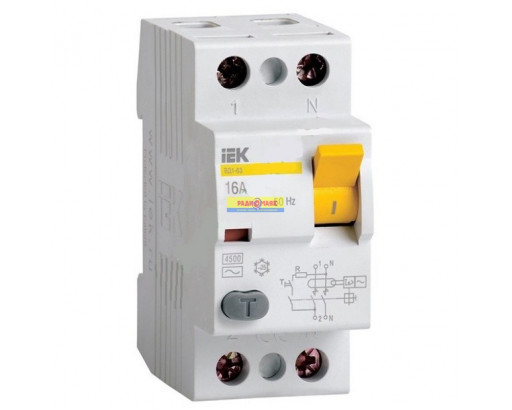 УЗО (ВДТ) IEK 1P+N 16А 30mA 4.5kA (Тип AC) ВД1-63 MDV10-2-016-030