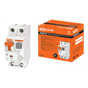 Дифференциальный автомат (АВДТ) TDM 1P+N C 16A 30mA 6kA (Тип A) 230V АВДТ 64 SQ0205-0004 ЗАКАЗ