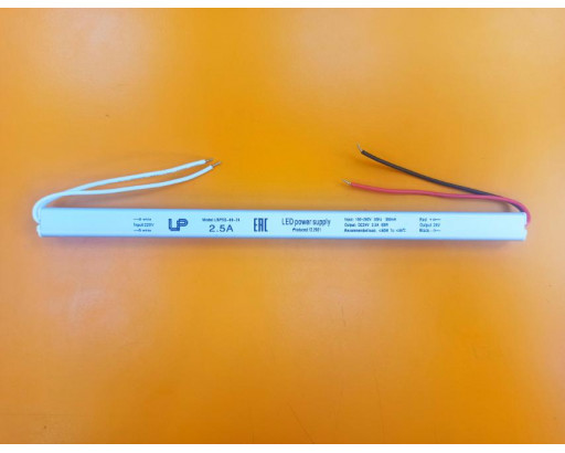 Блок питания для светодиодной ленты 24V IP20  60W (2.5А) открытый (312х18х18) LBPSS-60-24 алюминий Super Slim 481588
