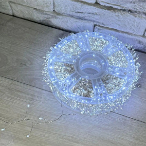 Гирлянда Нить-Мишура Роса уличная светод. 30м, 900 LED, Холодный белый (с контроллером) пульт, прозрачный провод