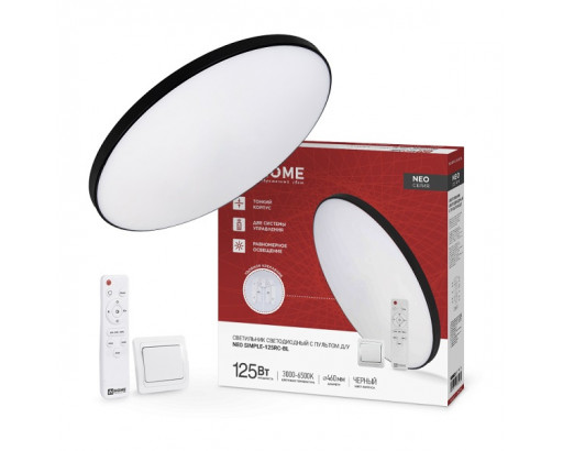 Светильник LED  управляемый IN HOME 125W NEO SIMPLE-125RCW ЧЕРНЫЙ 3000-6500К (10000лм) d460х67 пульт ДУ