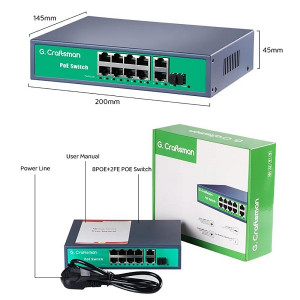 Коммутатор POE 10 портовый 10/100/1000M (8*10/100/1000Mbps POE портов, 2*100/1000Mbps UP Link порта, 1SFP*1000Mbps, 30-150W, 52V 2.8A) GC-Q821B