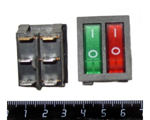 Переключатель с подсветкой SC-797 6с сдвоенный 250B 15A (кр-зел)