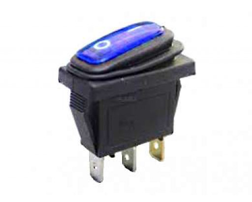 Переключатель с подсветкой влагозащищенный KCD3-101NW / SC-791WL 3c, 250B,15A (синий)