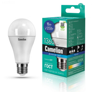 Лампа светодиодная Груша E27 15W 220V 6500K Матовая A60 1360Лм (60х120мм) Camelion LED15-A60/865/E27 12713
