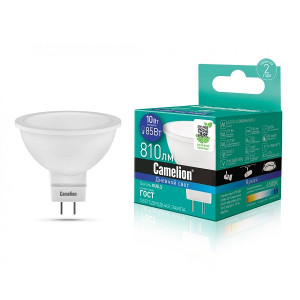 Лампа светодиодная Отражатель GU5.3 10W 220V 6500K Матовая MR16 810Лм (50х52мм) Camelion LED10-JCDR/865 13686