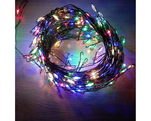 Гирлянда Нить-Мишура Роса уличная светод. 10м, 200 LED, Мульти (с контроллером) темный провод 10М-1
