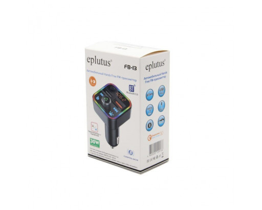 Радио FM-модулятор Eplutus FB-13 (Bluetooth, hands-free,12/24V, 2хUSB, 30W, QC 3.0, AUX, усилитель басов, подсветка)