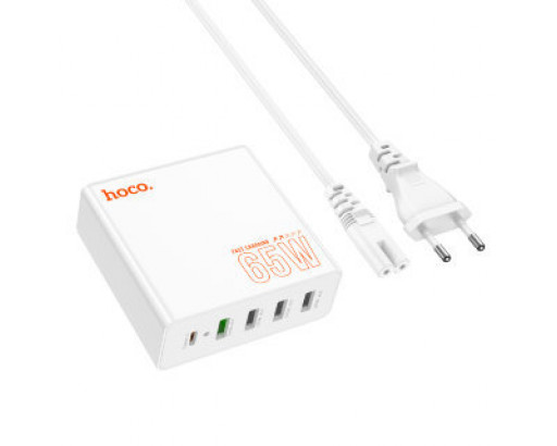 СЗУ с сет. шнуром 3,4А 65W 4хUSB+Type-C (Сетевой шнур 1,5м) 3,3V-20V=1,5А-3,4А (PPS, FCP, PD65W, QC, AFC) HOCO C114A