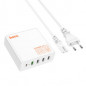СЗУ с сет. шнуром 3,4А 65W 4хUSB+Type-C (Сетевой шнур 1,5м) 3,3V-20V=1,5А-3,4А (PPS, FCP, PD65W, QC, AFC) HOCO C114A