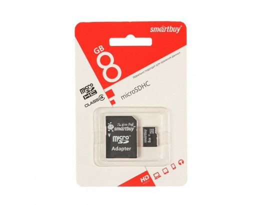 Карта памяти MicroSD  8 Gb class 10 (с адаптером SD) Smartbuy      SB8GBSDCL10-01/ SB8GBSDCL10-01_С
