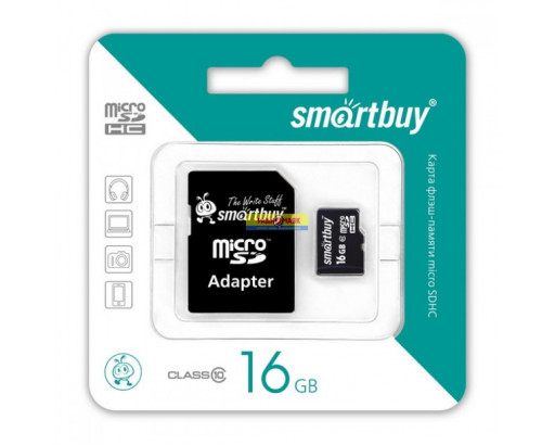 Карта памяти MicroSD 16 Gb class 10 (с адаптером SD) Smartbuy      SB16GBSDCL10-01/ SB16GBSDCL10-01LE