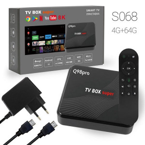 Мультимедийная IPTV/OTT приставка 4/ 64 Q98pro (Android 11 /голосов. упр. / Amlogic S905Y4 / BT+Wi-Fi/ 4Гб DDRIII / 64Гб EMMC, видео 8K) 4/64