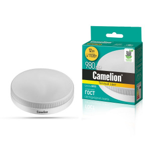 Лампа светодиодная Таблетка GX53 12W 220V 3000K Матовая 980Лм (74х26мм) Camelion LED12-GX53/830 12786