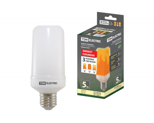 Лампа светодиодная Декоративная Эффект пламени E27 _5W 220V 1500K Матовая T65 (65х138мм) TDM SQ0340-0339