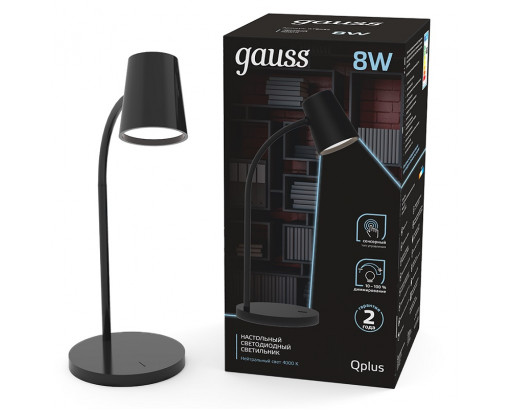 Светильник настольный Gauss Qplus GTL603 (LED, 8W.,600lm, 4000К, диммер, 170-265V) Черный