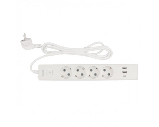 Удлинитель электрический Power Cube 4р с/з вык.,2USB-A, 1USB-Type-C, 3500W, 16А,1.9 м, 3x1,0 (белый) PC-6-2M
