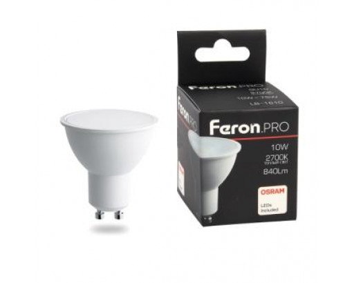Лампа светодиодная Отражатель GU10 10W 220V 2700K Матовая MR16 860Лм (50х57мм) Feron .PRO OSRAM LB-1610 38161