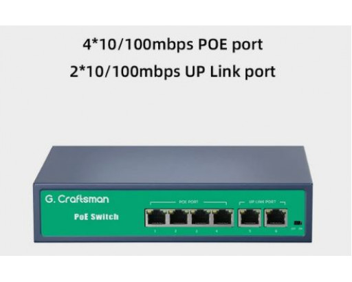 Коммутатор POE  6 портовый 10/100M (4*POE порта, 30-78W, 52V 1.5A) GC-B42A