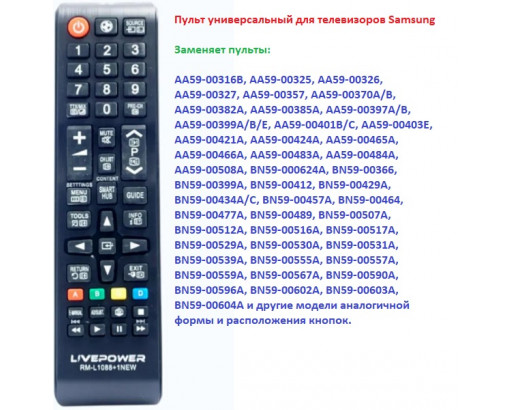 Пульт Универсальный для SAMSUNG RM-L1088+1NEW (корпус AA59-00741A)