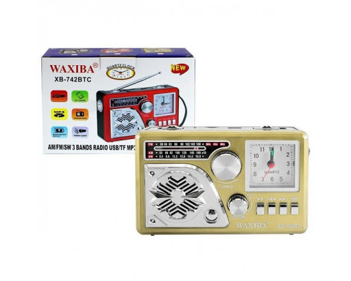 Радиоприёмник Waxiba XB-742С (аккум 18650, microSD,USB, MP3, DC 5V, фонарь, часы)