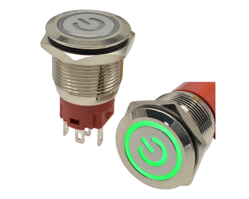 Кнопка  Антивандальная МЕТАЛЛ d-19мм Б/Ф (4c, 250V AC) + 9-24v подсветка)  НРК PX-24V/22/8G