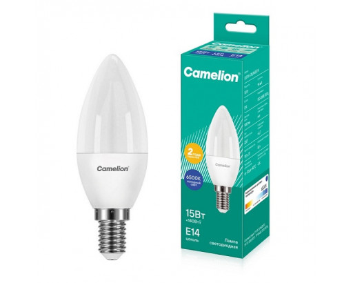 Лампа светодиодная Свеча E14 15W 220V 6500К  Camelion LED15-C35/865/E14 16512