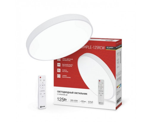 Светильник LED  управляемый IN HOME 125W SCANDY SIMPLE-125RCW БЕЛЫЙ 3000-6500К (10000лм) d500х50 пульт ДУ