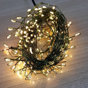 Гирлянда Нить-Мишура Роса светод. 10м, 200 LED, Теплый белый (с контроллером) темный провод 10М-4
