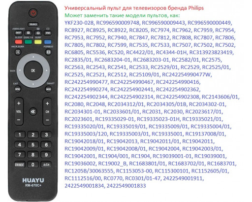 Пульт Универсальный для PHILIPS RM-670C+ (корп.типа 2422 549 01834/911 и проч (с кодом 3010) LCD аналог 40187