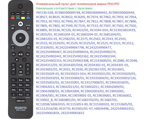 Пульт Универсальный для PHILIPS RM-D1000 (корп.типа 2422 549 02314) LCD