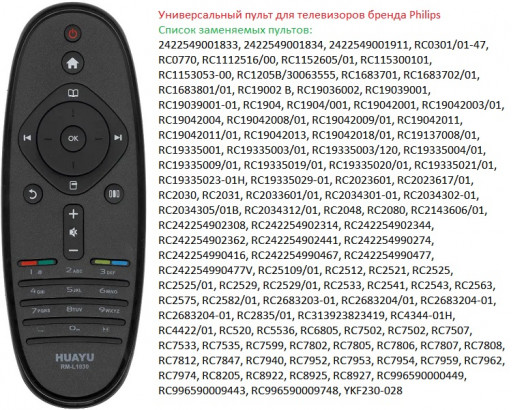 Пульт Универсальный для PHILIPS RM-L1030 (в корпусе RC 2422 5490 2543) овал