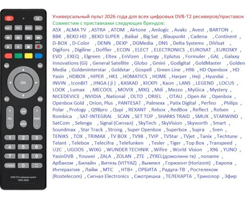Пульт Универсальный DVB-T2+3 ver. 2026 (для цифровых приставок)