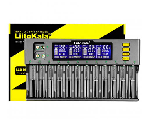 Зарядное устройство Li-ion/Li-FE/Ni-MH/Cd LiitoKala Lii-S12 на 12акк.(26650/22650/26500/18650/14500/18490/16340/17670/17500/17355/10440/C/AA/AAA и др)