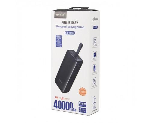 Аккумулятор внешний (Power bank)  40000mAh (Type-C, 2хUSB, microUSB, PD3.0) Eplutus EB-400Q