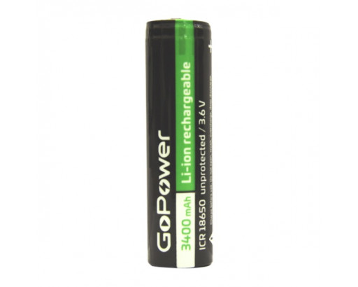 Аккумулятор 18650 Li-ion NCR 3,6V 3400mAh без защ., плоск. конт. (Pan. NCR18650B)    GoPower