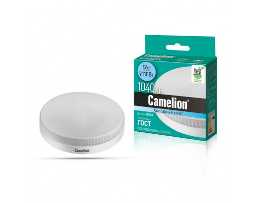 Лампа светодиодная Таблетка GX53 12W 220V 4500K Матовая 1040Лм (74х26мм) Camelion LED12-GX53/845 12787