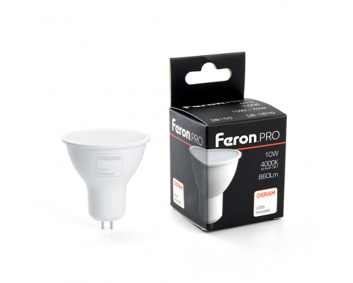 Лампа светодиодная Отражатель GU5.3 10W 220V 4000K Матовая MR16 860Лм (50х57мм) Feron .PRO OSRAM LB-1610 38159