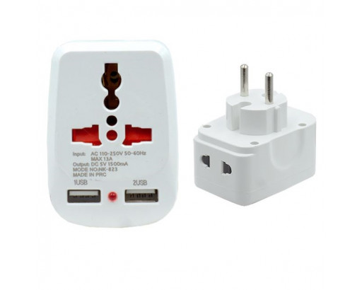 Адаптер сетевой универсальный с USB портами (туристический) 12-240