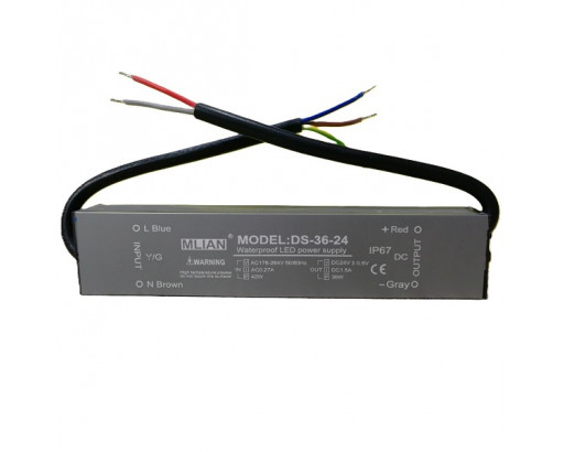 Блок питания для светодиодной ленты 24V IP67  36W (1,5А) (160х30х20) DS-36-24 Mlian