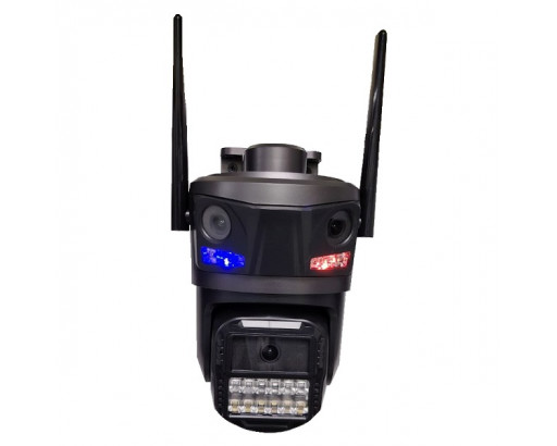Камера IP поворотная Wi-Fi с удаленным доступом настенная (9 Mpx (3+3+3), 3 линзы, MicroSD до 256Гб, APP iCSEE Xmeye Pro, мигалка, сирена) P20-SP9