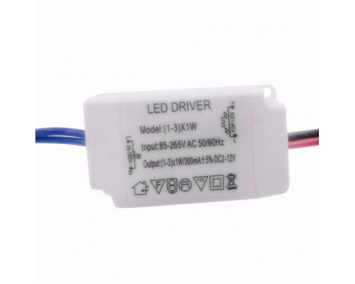 Драйвер LED 220V  (1-3w) *1w/300mA DC3-12V в корпусе             "А"