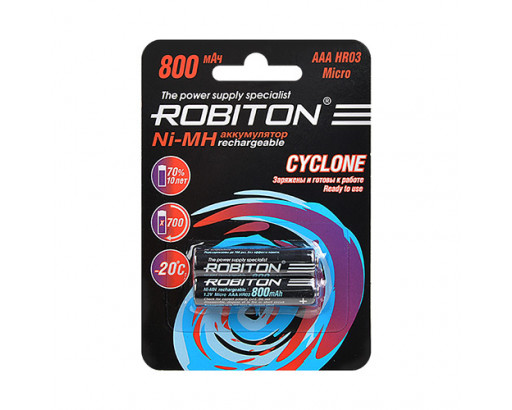 Аккумулятор R03 Ni-Mh 1,2V  800mAh   CYCLONE RTU800MHAAA  ROBITON  (ЦЕНА ЗА БЛИСТЕР)