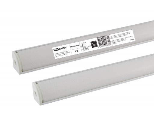 Профиль для LED ленты накл. угловой 1616 (1000х16x16мм) Шир. ленты до 10мм (рассеив. БЕЛЫЙ матовый, загл.-2шт., креп.-2шт.) SQ0331-0487 TDM