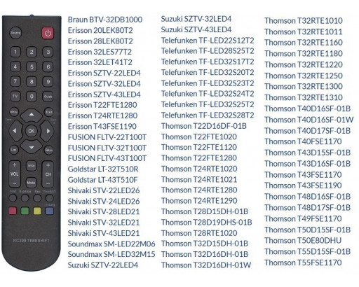 Пульт ERISSON RC200 Timeshift (Thomson/Braun/Erisson/Fusion/Goldstar/Shivaki/Soundmax/Suzuki/Telefunken) аналог 42301 и 40317