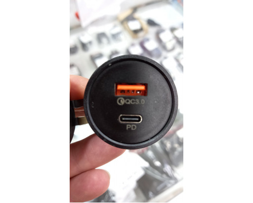 Гнездо USB врезное под закрутку с заглушкой (1 USB+1 Type-C, QC3.0 + PD, 12V-24V) круглый CR1010