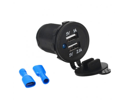 Гнездо USB врезное под закрутку с заглушкой (2 USB, 3.1A, 12V-24V) круглый CR1030