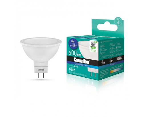 Лампа светодиодная Отражатель GU5.3 _8W 220V 6500K Матовая MR16 600Лм (50х47мм) Camelion LED8-S108/865 12873